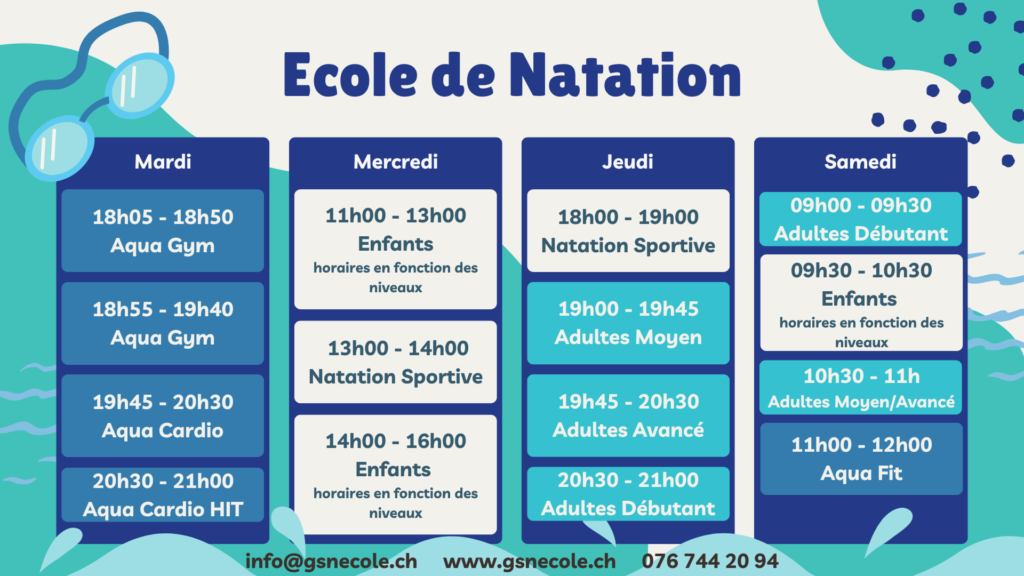 Planning Ecole de natation